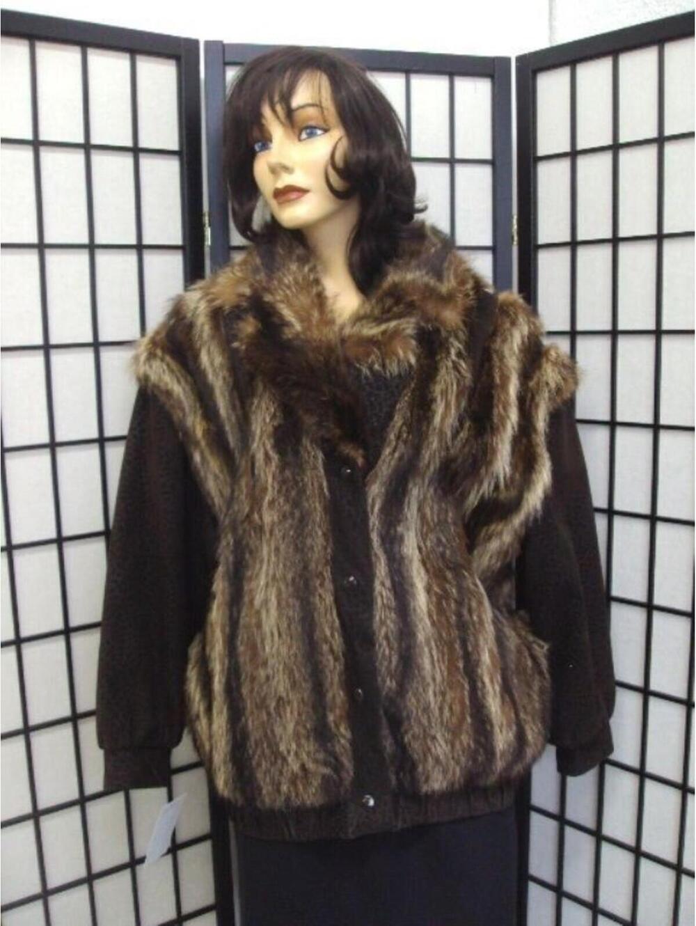 MINT NATURAL RACCOON RACOON FUR JACKET COAT W/ LEATHER WOMEN WOMAN SZ 4-6 SMALL